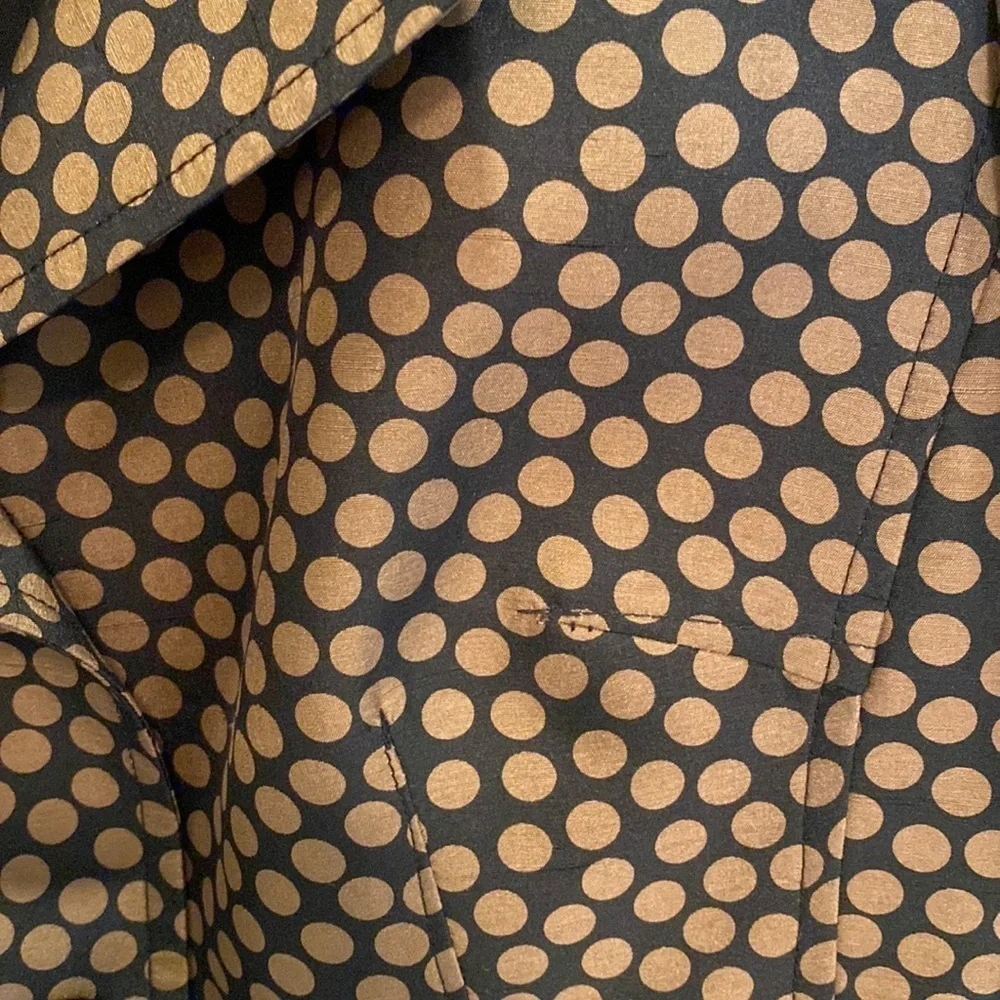 100% Silk Vtg Inspired Jacket 2 Button Polka Dot Chocolate Brown Black 6
